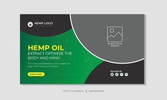 Miniatura de video de aceite de cáñamo o aceite de cbd y diseño de plantilla de banner web vector