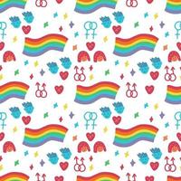 Seamless background with cute rainbow and LGBTQ symbols. vector