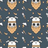 Retro seamless background with cool Viking skulls. Design for fabric vector