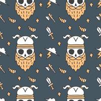 Retro seamless background with cool Viking skulls. Design for fabric vector