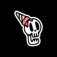 Skull head with ice cream illustration. Vector graphics for sticker.