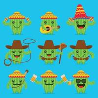 Cute Cactus Cartoon Character Set vector