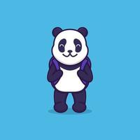 Cute panda going to school vector