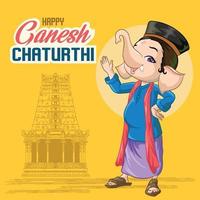 Ganesha Chadurthi Greetings with temple background vector