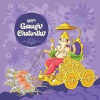 saludos de ganesh chaturthi con ganesh montando carro de ratón vector