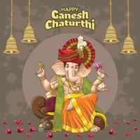 Ganesha Chadurthi Greetings with bell design and spiritual elements vector