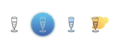 This is a set of contour and color icons of a glass of sparkling wine vector