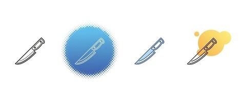 Este es un conjunto de iconos de contorno y color del cuchillo del chef. vector