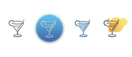 This is a set of contour and color icons of a cocktail glass vector