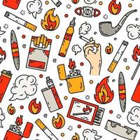 Cigarette smoking vector seamless pattern in doodle style