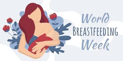 Woman with baby nursing banner, breastfeeding week vector