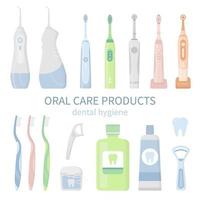 Dental cleaning products, oral care hygiene tools vector