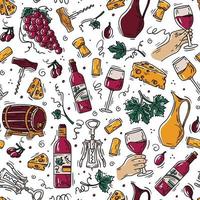 Wine and cheese vector color seamless pattern