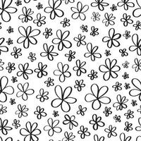 Simple ditsy black ink outline flower doodles seamless pattern vector