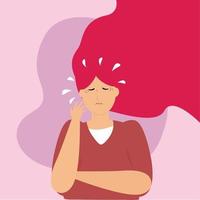 Depressed woman feeling uncomfortable. Mental health disorder, anxiety vector