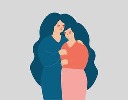 Mother supports her stressed daughter. Woman comforts her best friend. vector