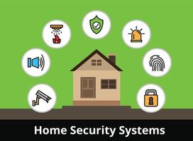 Home security system, icon set, with burglar alarms vector