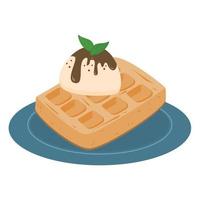 Delicious waffle with ice-cream vector