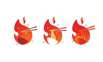 fideos ramen picantes calientes con tazón y logotipo de fuego ilustración vector