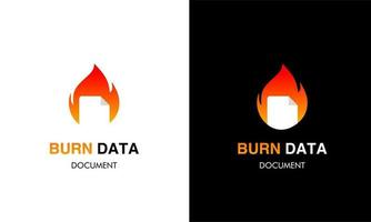 Burn data logo design concept, modern document with fire vector