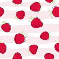 Hand drawn cute doodle strawberry pink white seamless pattern paper vector