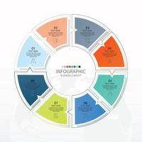 Plantilla de infografía de círculo básico con 8 pasos. vector