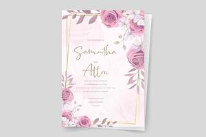 Wedding invitation template with beautiful floral design vector