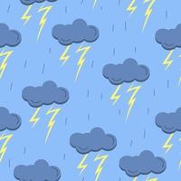 Seamless pattern with cloud, rain, thunder vector