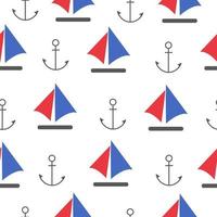 Red and blue sailboat and anchor seamless pattern vector