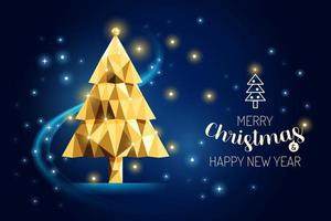 Wireframe Merry Christmas Tree luxury gold geometry Concept Design. vector