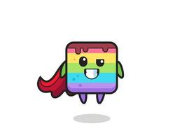 the cute rainbow cake character as a flying superhero vector