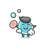 sticker character is bathing while holding soap vector