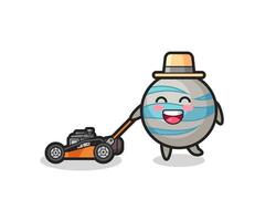 illustration of the planet character using lawn mower vector