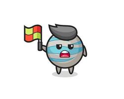 planet character as line judge putting the flag up vector