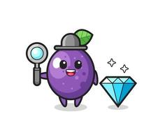 Illustration of passion fruit character with a diamond vector