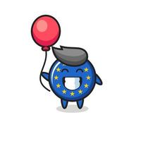 europe flag badge mascot illustration is playing balloon vector