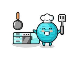 exercise ball character illustration as a chef is cooking vector
