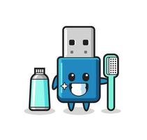 Ilustración de mascota de unidad flash USB con un cepillo de dientes vector