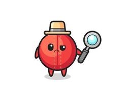 the mascot of cute cricket ball as a detective vector