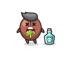 illustration of an coffee bean character vomiting due to poisoning vector