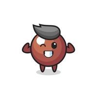 the muscular chocolate ball character is posing showing his muscles vector