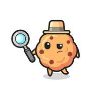 El personaje detective de galletas con chispas de chocolate está analizando un caso vector