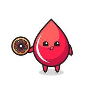 Ilustración de un personaje de gota de sangre comiendo una rosquilla vector