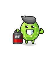 the muscular cactus character is holding a protein supplement vector