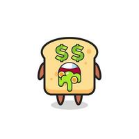 personaje de pan con una expresión de locura por el dinero. vector