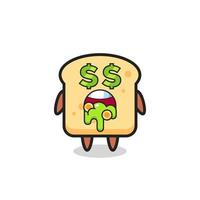 bread character with an expression of crazy about money vector