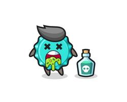 illustration of an bottle cap character vomiting due to poisoning vector