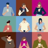 people using smartphone, men and women with devices vector