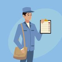 postal service postman character check list and bag vector