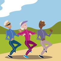 seniors active, old people jogging in the park vector